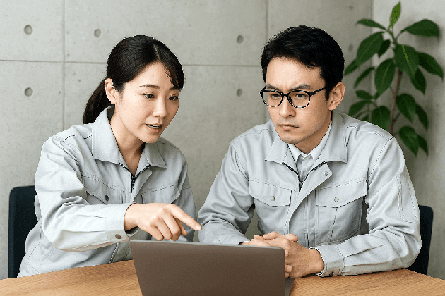 営業技術部門：顧客提案・社内打合せを行う社員の様子