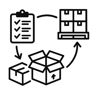 納期スケジュールや部品の梱包準備が行われている様子