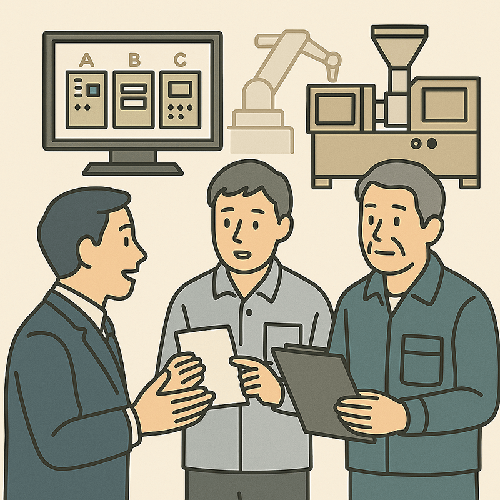 製品選定と納期調整を相談する初回打ち合わせの様子